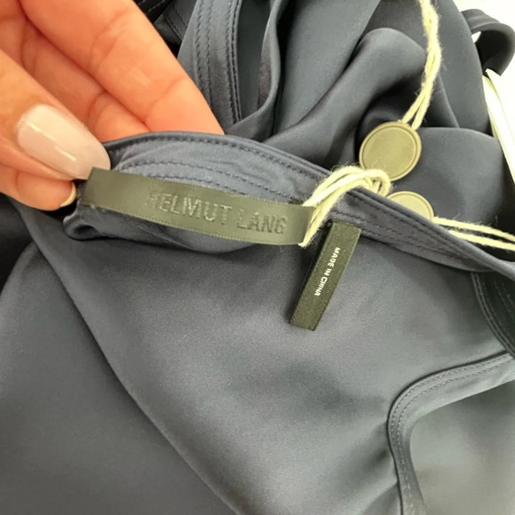 NWT Helmut Lang Navy Satin Sleeveless Asymmetrical  Harness Shoulder Top Size S - Picture 9 of 16